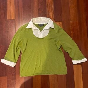Christopher & Banks Green Sweater with White Collar